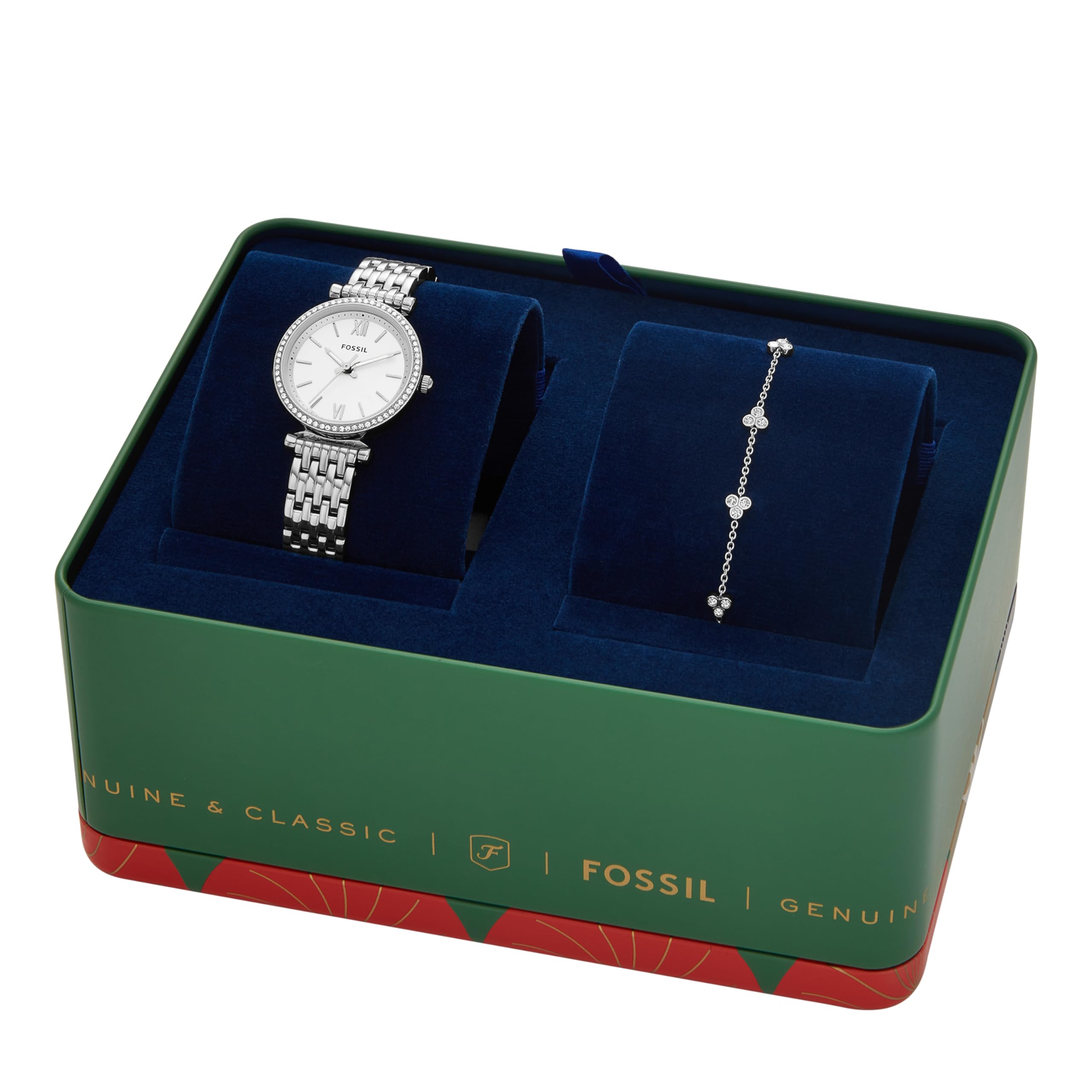 Fossil Women's Carlie Mini Quartz Stainless Steel Watch and Bracelet Gift Set, Color: Silver/Bracelet Set (Model: ES5315SET)