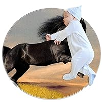 Round Rug Running Horse Baby Play Gym Mat Playmat Activity Gym Floor Mat for Toddler Kids Soft Sleeping Mat 27.6x27.6 inches