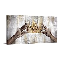 HOMEOART African American Wall Art King Queen Crown Decor Painting Gold Gray Living Room Bedroom Wall Decor Picture Framed Canvas Prints 24