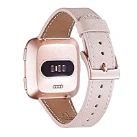 for Fitbit Versa Bands, Top Grain Leather Replacement Strap for Fitbit Versa/Versa 2 /Versa Lite/Versa SE Fitness Smart Watch (PinkSand Band+ Rosegold Buckle)