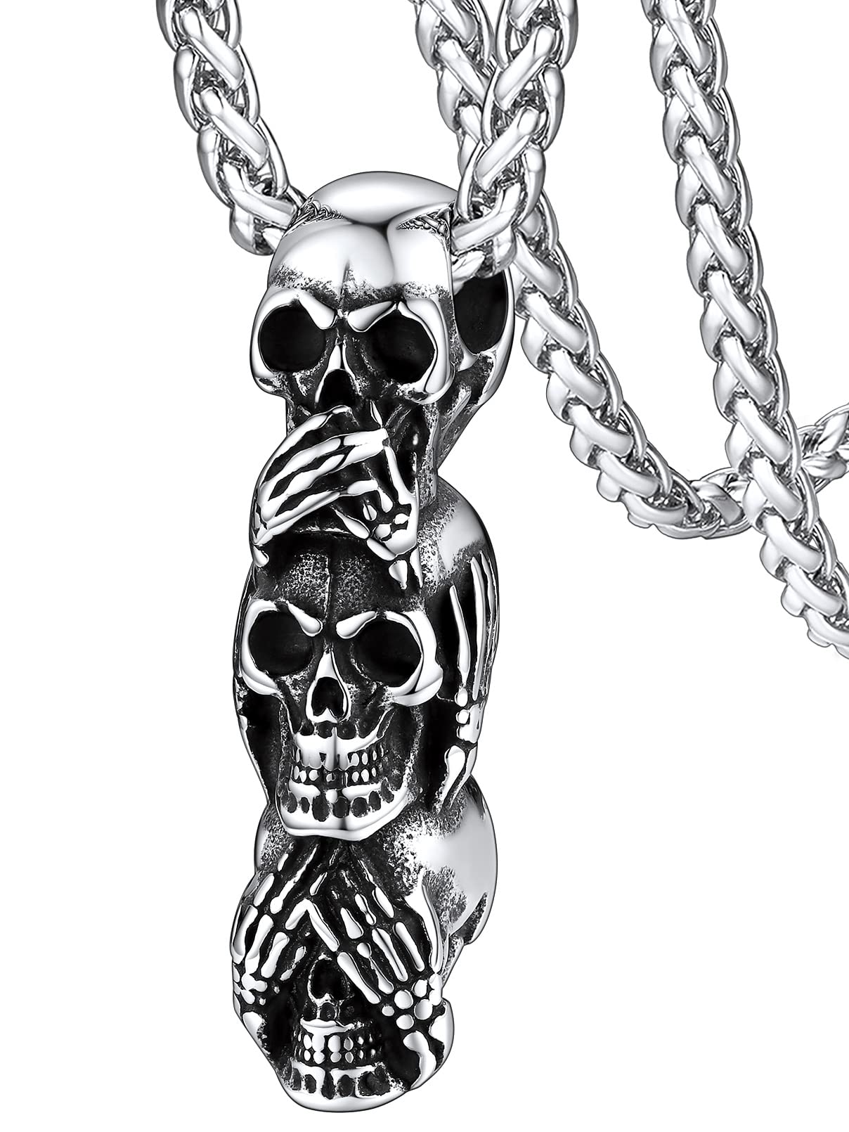 FaithHeart Skull Necklace, Punk Skeleton Pendant, Stainless Steel Cool Gothic Skull Jewelry Customizable with Gift Packaging