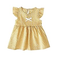 Infant Girl Summer Fly Sleeve Plaid Pattern Solid Color Dress Summer Light Casual Dress Four Colors