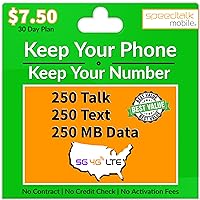 $7.50/Month - 250 Texts (SMS) + 250 Minutes (Talk) + 250 MB 5G 4G LTE Data - 3-in-1 SIM Card - 30 Days Nationwide Service