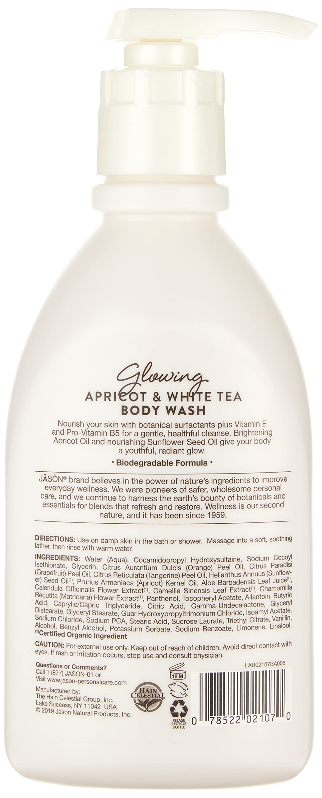 JASON Natural Body Wash & Shower Gel, Glowing Apricot & White Tea, 30 Oz