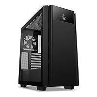 DeepCool CH510 MESH Digital Mid-Tower ATX PC Case with LCD Display Magnetic Tempered Glass Gaming Case High-Airflow Panels with Front I/O USB Type-C Port for Mini-ITX/Micro-ATX/E-ATX, Black