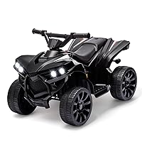 Kids 6V ATV, 4 Wheeler Ride on Quad Car Toy with LED Lights, Music, Foot Pedal & Wear-Resistant Wheels, Battery Powered Electric Vehicle for Kids Toddler 3+ Years Old, Black