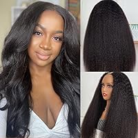 Nadula V Part Kinky Straight Wig Human Hair Glueless No Leave Out Upgraded U Part Wigs for Women,Yaki Straight V-part Wigs V Shape Clip in Half Wig No Glue Wear and Go 150% Density 22inch