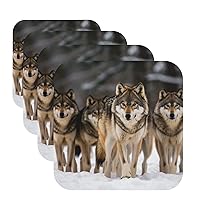 Drink Coasters with Holder Leather Coasters Set of 4 Pack of Wolves Round Coaster for Drinks Tabletop Protection Cup Mat Pad for Home and Kitchen Coaster Set for Home Decor 4 Inch