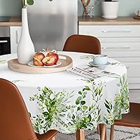 Eucalyptus Leaves Tablecloth Waterproof Fabric,Round Watercolor Oil-Proof Wrinkle Resistant Table Cover for Dining Table, Buffet Parties and Campin,Greenery Leaves(60