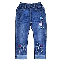 Peacolate 2-6T Infant Little Kids Girls Embroidery Smile Jeans Denim Pants(Smile.2-3Y)