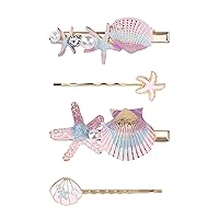 4 Pcs Starfish Seashell Hair Clips Pearl Barrettes Alloy Mermaid Hair Accessories for Women Girls Beach Wedding Supplies, Colorful