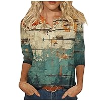 Women's Long Sleeve Undershirt Fashion Casual Round Neck 44989 with Buttons Loose Gradient Geometry Shirt Top