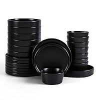 Stone Lain Celina Modern Stoneware 24-Piece Dinnerware Set, Cereal and Pasta Bowls, Dinner Plate, Plates and Bowl Set, Dish set for 8, Black