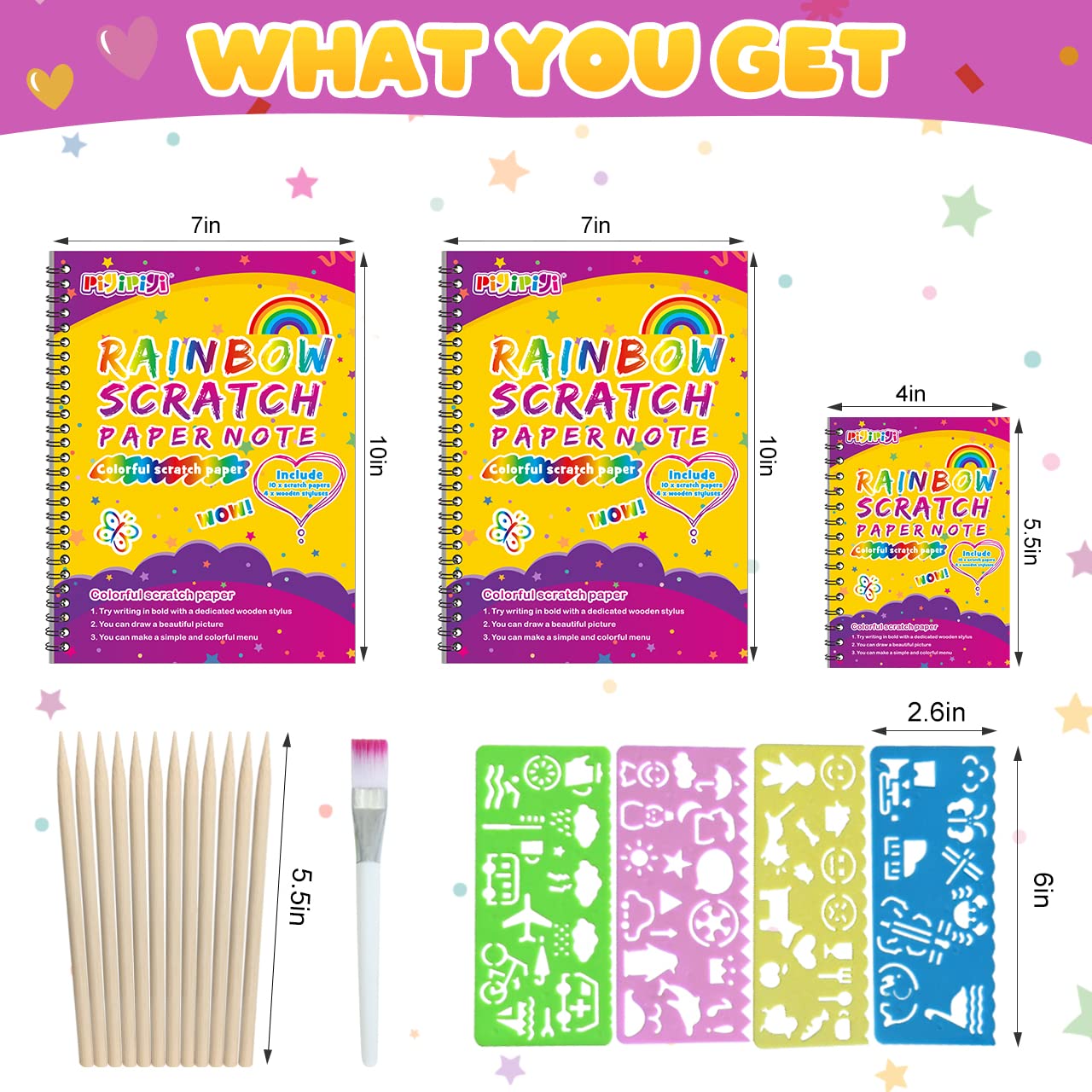 pigipigi Toy for 3-12 Year Old Girl Boy: Rainbow Scratch Paper Art Kit 5  Background