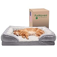 Furhaven Cooling Gel Dog Bed for Large Dogs w/ Removable Bolsters & Washable Cover, For Dogs Up to 95 lbs - Plush & Velvet Waves Perfect Comfort Sofa - Granite Gray, Jumbo/XL, 40.0