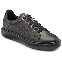 Karl Lagerfeld Paris Men's Metallic Leather Lace Up Embroidered Logo Sneaker