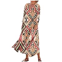 Summer Dress for Women 2024,Women's Plus Size Spring Round Neck Boho Dress Casual Fashion 3/4 Sleeve Dress for Holiday