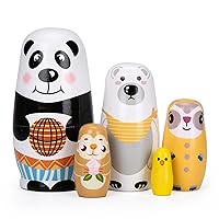 Russian Nesting Dolls 5pcs The Panda Matryoshka Wood Stacking Nested Set Handmade Toys for Children Kids Christmas Birthday Halloween Wishing Gift(Panda)