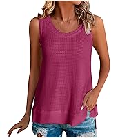Women's Tank Tops Waffle Knit Summer Tops Sleeveless Trendy Shirts Loose Fit Tshirts Flowy Tunic Tops Casual Tees