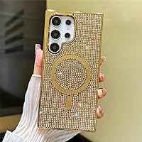 ENILSA Laser Glitter Diamond Magnetic Wireless Charging Case for Samsung S23 S24 Ultra Sparkle Rhinestones Protection Cover,Gold,for Samsung S23