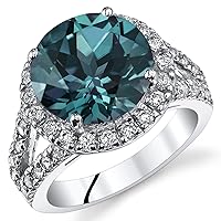 PEORA Simulated Alexandrite Ring for Women in Sterling Silver, Vintage Halo, Round Shape, 7 Carats total, Comfort Fit, Sizes 5 to 9