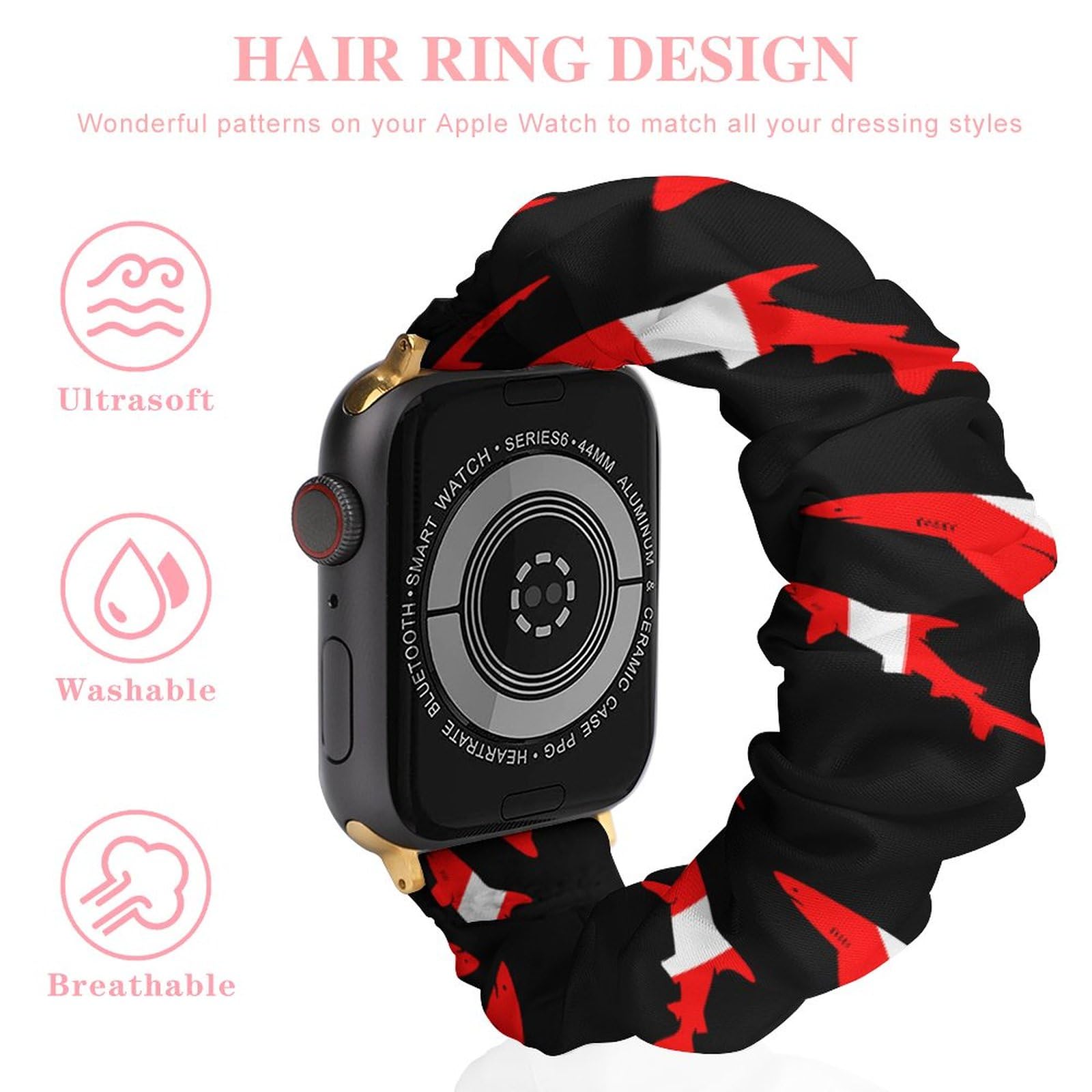 Shark Diver Scuba Watch Band Compitable with Apple Watch Elastic Strap Sport Wristbands for Women Men