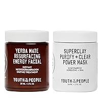 Youth To The People Purify + Resurfacing Facial Mask Duo - Skincare Bundle Set - Superclay Deep Pore Clearing Clay Mask (2oz) - Yerba Mate Exfoliating Energy Facial (2oz) for Softer, Smoother Skin
