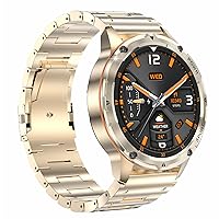 JUSUTEK 2023 Popular Sports Outdoor Smart Watch with Calling Function, 1.43 Inch AMLOED Round Watch, Military Standard, Mart Watch, Measuring Function, Free Dial Setting, IP67 Waterproof, Female Functions, Line Notifications, Incoming Call Display, iPhone & Android Compatible, Gift, Japanese Instruction Manual Included (Gold Steel)