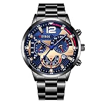 Silverora Men's Watches Calendar Watch Men's Analogue Quartz Wrist Watch with Luminous Hands Three-Dimensional Multi Dial Wrist Watches with Tool Gifts for Men Blue, Bracelet
