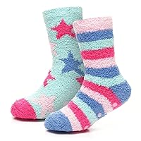Girls Cosy Socks with Non-Skid Gripper Pack of 2 Super Soft Fluffy Slipper Comfort Socks for Warm Winter