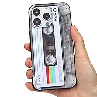 for iPhone 15 Pro 6.1 inch Case, Soft TPU Phone Case Music Classic Cassette Tape Retro 80’s Type Case for Girls Women, Slim Shockproof Protective Cover White (for iPhone 15 Pro)