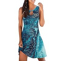 Summer Dresses for Women 2024 Beach Floral Print Tank Sundress Sleeveless A Line Flowy Vacation Dress Cruise Outfits