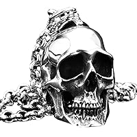 Men's Stainless Steel Gothic Biker Skull Pendant Necklace of 3 Sizes