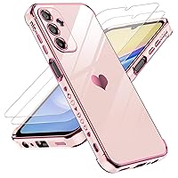 LeYi for Samsung Galaxy A15 5G Case: with Tempered Glass Screen Protector [2 Pcs]+ Full Camera Lens Protection, Love Heart Plating Girly Women Luxury Soft TPU Shockproof Case for Samsung A15 5G, Pink