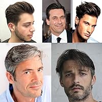 Q6 Base Custom Mens Toupee Hairpiece Human Indian Hair Replacement System Prosthesis Wigs - #1B50(Off Black with 50% Gray Hair)