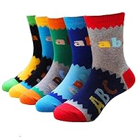 Little Boys Thicker Socks Cotton Colorful ABC Comfort Crew Socks 5 Pair Pack