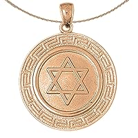 Star Of David Necklace | 14K Rose Gold Star of David with Greek Key Border Pendant with 18