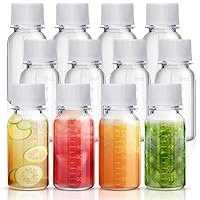 48 Pcs Small Ginger Shot Bottles Plastic Bottles with Caps Plastic Containers with Lids Reusable Clear Shot Jars with Scale for Liquids Smoothies Juice Drink Milk Beer Coffee (2 oz)