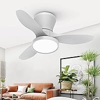ocioc Quiet Ceiling Fan with LED Light DC motor 32 inch Large Air Volume Remote Control White for Kitchen Bedroom Dining room Patio