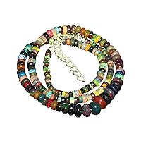 AAA+ Quality Natural Ethiopian Black Fire Opal Necklace, Smooth Beads Necklace, Women's Jewelry, Welo Opal Beaded Necklace 16'' 3-5MM, 44K, Lobster Clasp