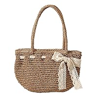 Straw Bags for Women, Retro Straw Handbag with Lacce Knot, Beach Bags For Women, Woven Straw Beach Bag, 5.9x9.8 Portable Straw Tote Bag for Summer