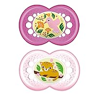 MAM Original Baby Pacifier, Nipple Shape Helps Promote Healthy Oral Development, Sterilizer Case, 2 Pack, 6-16 Months, Crystal/Girl. 6-16- (Pack of 2)
