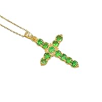 4 MM Round Natural Green Garnet Tsavorite Gemstone Holy Cross Pendant Necklace 925 Sterling Silver January Birthstone Tsavorite Jewelry Engagement Necklace Gift For Wear (PD-8538)