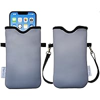 Men Women Neoprene Phone Sleeve Pouch Case Bag with Crossbody Strap/Neck Lanyard for iPhone 15/14 Pro Max, 15/14 Plus, Samsung S24+, S23, A25, A35, A54, Z Fold5, Google Pixel 8 (Gray)