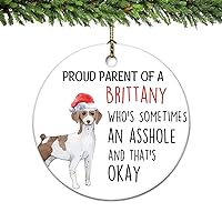 Dog Lover Gift Proud Parent of A Brittany Ceramic Ornament Religious Christmas Ornaments Double Sides Printed Keepsake Ornament with Gold String for Outdoor Indoor Tree Decorations Decor Gifts 3