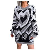 Sweater Dress for Women O-neck Long Sleeve Loose Chunky Knitted Pullover Sweater Jumper Dress