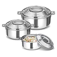 Milton Thermosteel Galaxia Insulated Casseroles, Set of 3, Silver (1000ml, 1500ml, 2500ml)