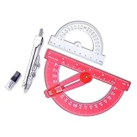Drawing Compass and Plastic Math Protractors 180 Degree,6 Inch Swing Arm Protractor and 4 Inch Small Protractor,3 Piece Student Geometry Math Set