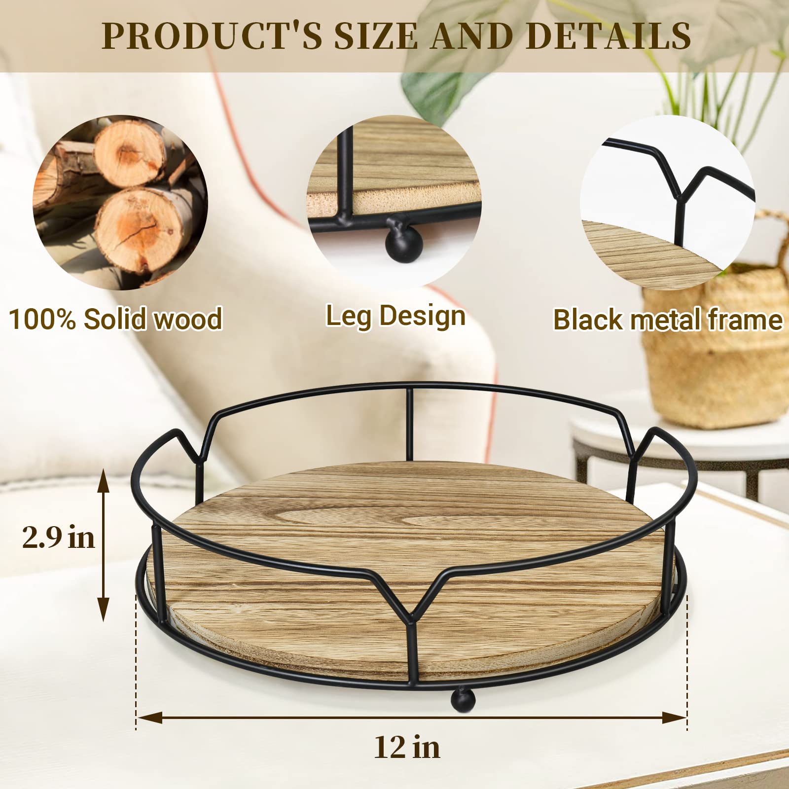 Mua Round Decorative Serving Tray,Farmhouse Wood Tray for Coffee ...