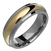 Oddo Two Tone Classic Titanium Ring 14k Yellow Gold 7mm Wide Comfort Fit Engagement Band for Him N Her